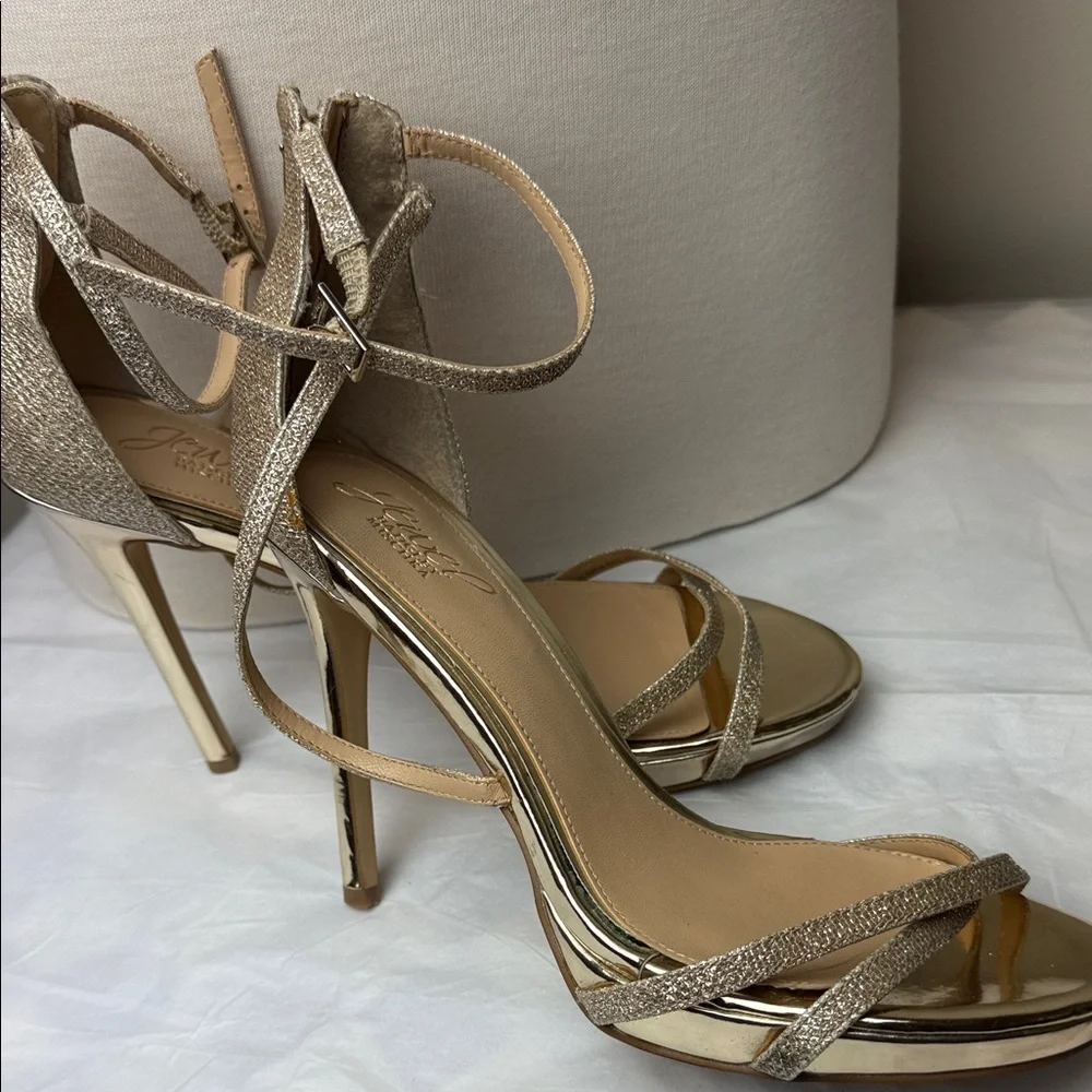 Badgley Mischka Galen Gold Glitter Platform Heels Size 8.5 - Picture 5 of 7